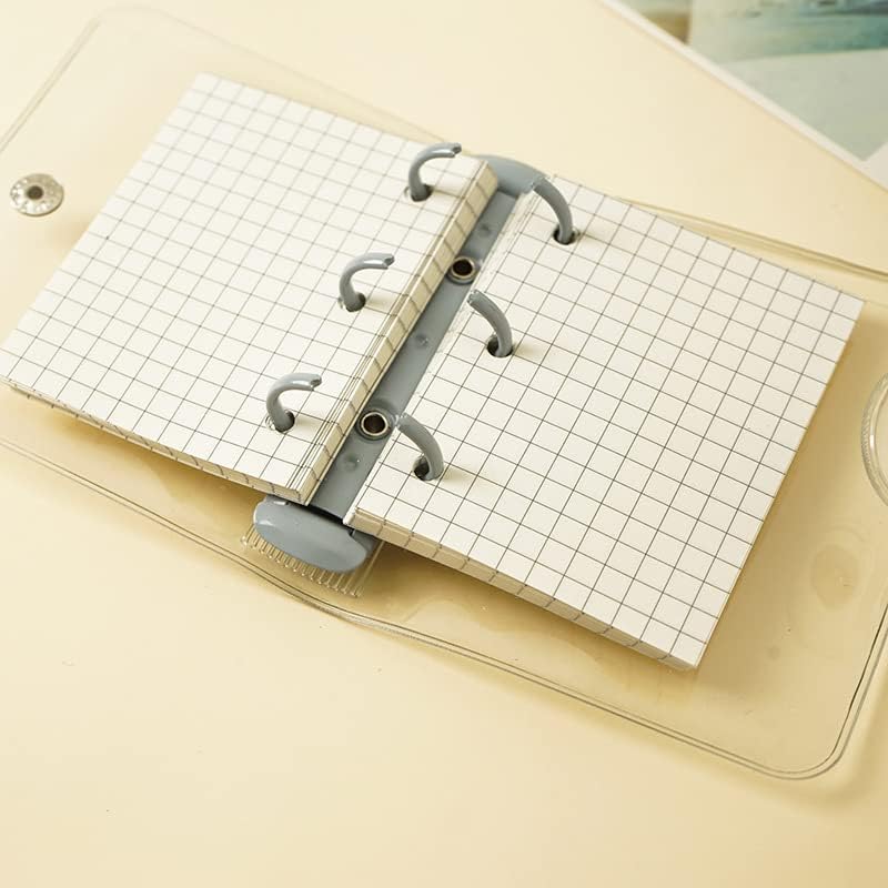 Juego de 2 mini carpetas de 3 anillos transparentes con mini bolsillos interiores de papel, cierre de cuaderno de PVC suave y transparente, carpeta