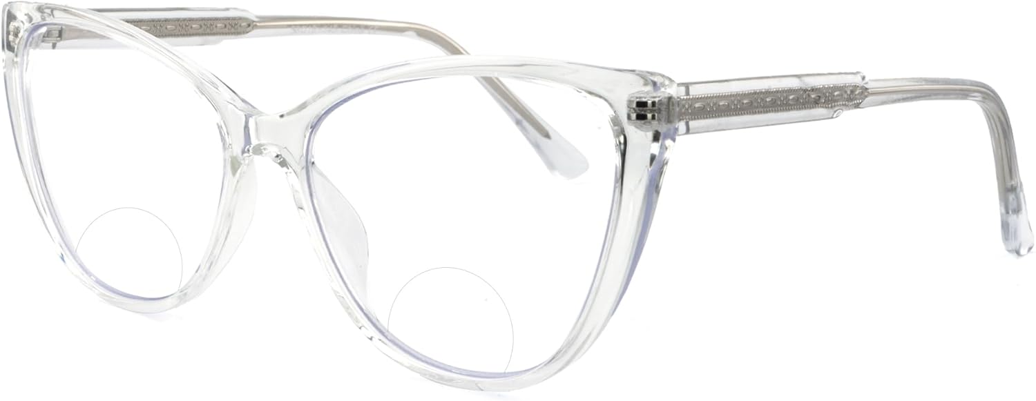 SOPHILY Cateye – Lentes de lectura bifocales para mujeres y hombres, Funky bifocales para mujer, lectores, parte superior transparente, bloqueo de