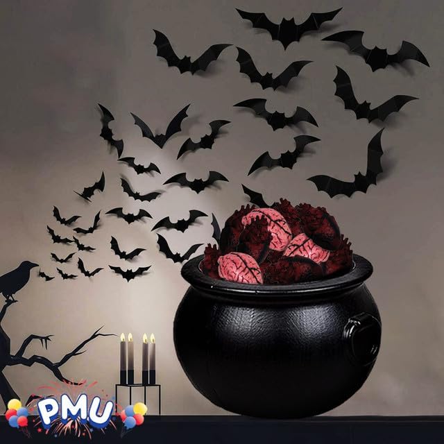 PMU Caldero de Halloween  Soporte de plástico negro para dulces de 22 pulgadas para niños, regalos y suministros de fiesta de Halloween (1paquete)