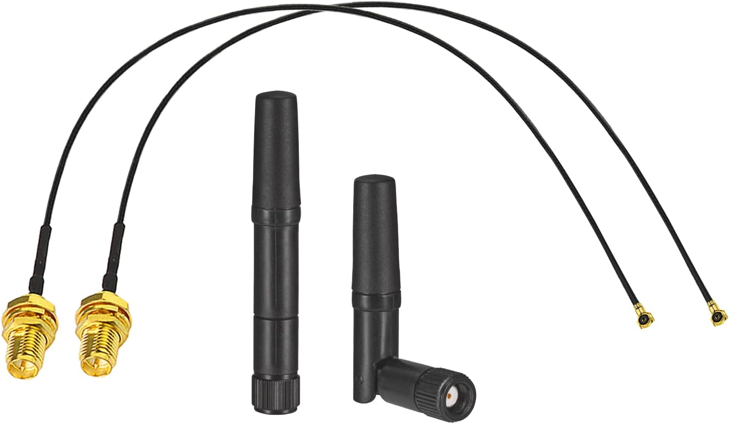 Eightwood Antena WiFi pequeña de banda dual 2.4GHz 5GHz RP-SMA antena macho con MHF4 IPEX a RP-SMA cable hembra 9.8 pulgadas (paquete de 4) para