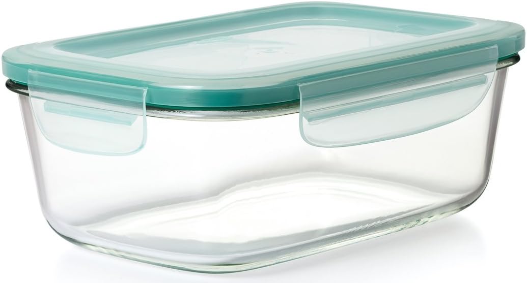 OXO Good Grips – Recipiente rectangular de vidrio con sello inteligente de 8 tazas y Good Grips 4 tazas de sellado inteligente a prueba de fugas,