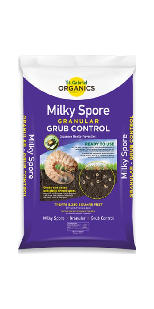 ST. Gabriel Organics – 15 libras de esporas lechosas granulares naturales japonesas escarabajo control y repelente para el cuidado del césped y el