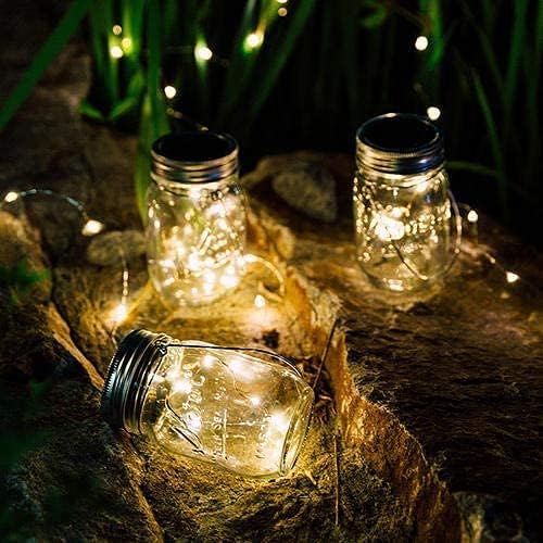 ANGMLN Luces solares mejoradas para tapa de tarro de masón, paquete de 10 unidades de 30 luces LED de hadas con diseño de luciérnaga, incluye (10