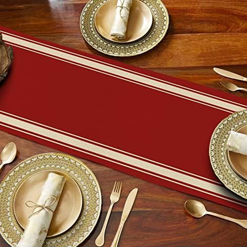 ARKENY Camino de mesa rojo de Navidad de 13 x 72 pulgadas, feliz invierno de arpillera de temporada para interiores, cocina, comedor, decoración de