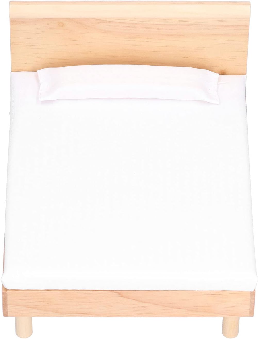 Cama doble para casa de muñecas, marco de madera, muebles en miniatura de roble, accesorios de decoración de casa de muñecas con almohada decorativa