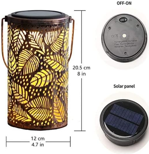 Paquete de 2 faroles solares colgantes para exteriores, lámpara solar de metal, luces de jardín, faroles solares para exteriores, decoración de