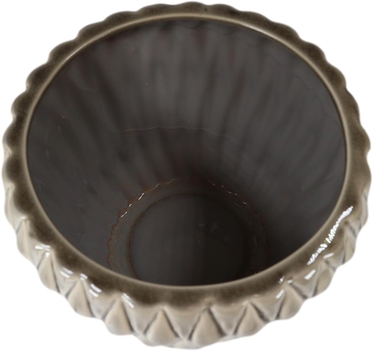 Ebros Gift Maceta de cerámica esmaltada de 8 pulgadas con diseño de cactus y dolomita con diamantes cruzados, superficie agrietada gris como repisa