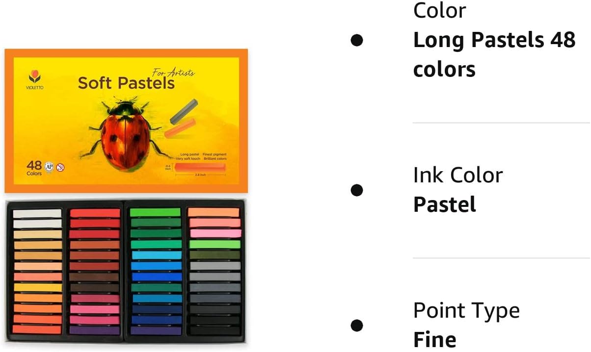 Juego de tizas suaves en colores pasteles, suministros de arte para artistas, niños, adultos, 48 colores, tiza de color, no tóxica, pastel cuadrado