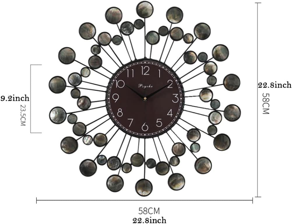 Reloj de pared Sea Shell Wall Clock for Living Room Decor Metal 22.8 Inch Modern Black Battery Operated Silent Non Ticking Round Wall Clock for