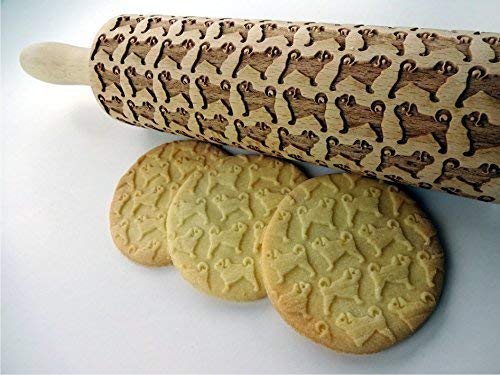 PUG EMBOSSING ROLLING PIN MOPS DOG PATTERN for EMBOSSED COOKIES DOG MINI MASTIFF CARLIN GIFT for FRIEND DOG LOVER