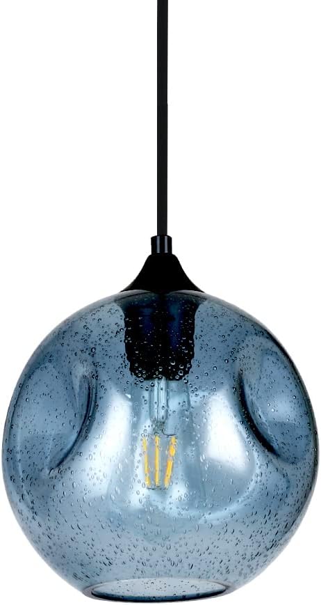 Luces colgantes para isla de cocina, colgante de cristal moderno, color azul claro, con burbujas, para colgar en el techo, lámparas colgantes sobre