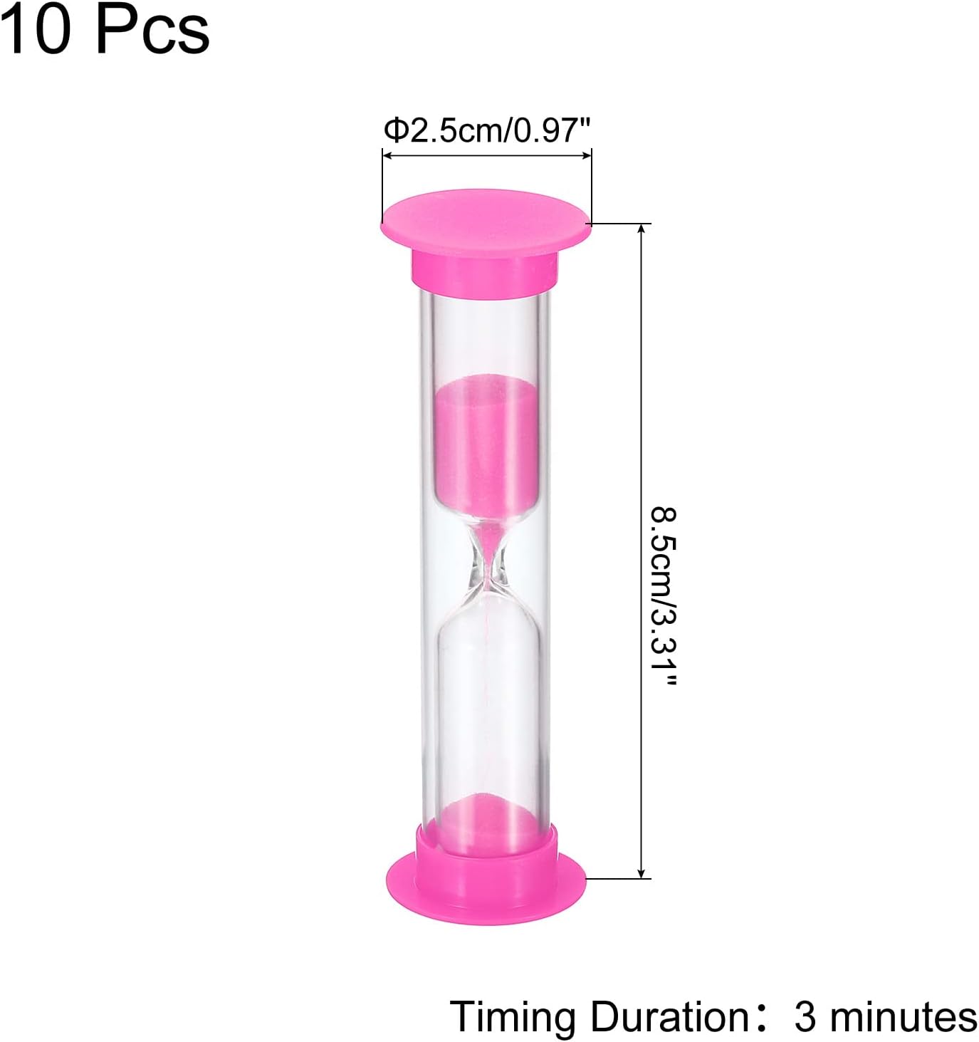 PATIKIL Temporizador de arena de 3 minutos, 10 piezas de reloj de arena pequeño con cubierta de plástico, vidrio de arena de cuenta regresiva para
