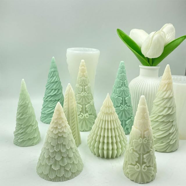 2 moldes para velas de árbol de Navidad, hecho a mano, molde de adorno para velas de cera, jabón, manualidades, pastel, chocolate, decoración del