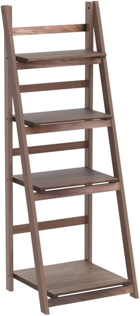 ECOMEX Estante de escalera de 4 niveles, estantería de escalera para plantas, estante de escalera de madera, estante plegable para plantas, soporte