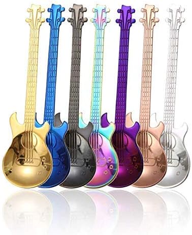 COMIART – Juego de cucharas de guitarra, colorido 1810 304 apto para alimentos, acero inoxidable, juego de cucharas de mezcla, cucharas de postre