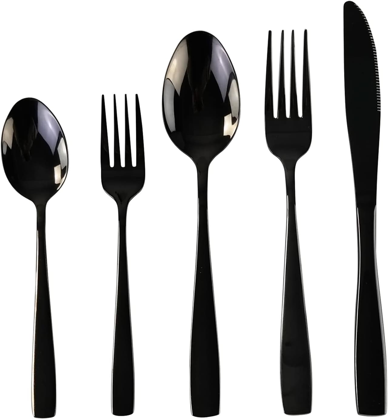 Juego de cubiertos negros de acero inoxidable, 60 piezas para 12