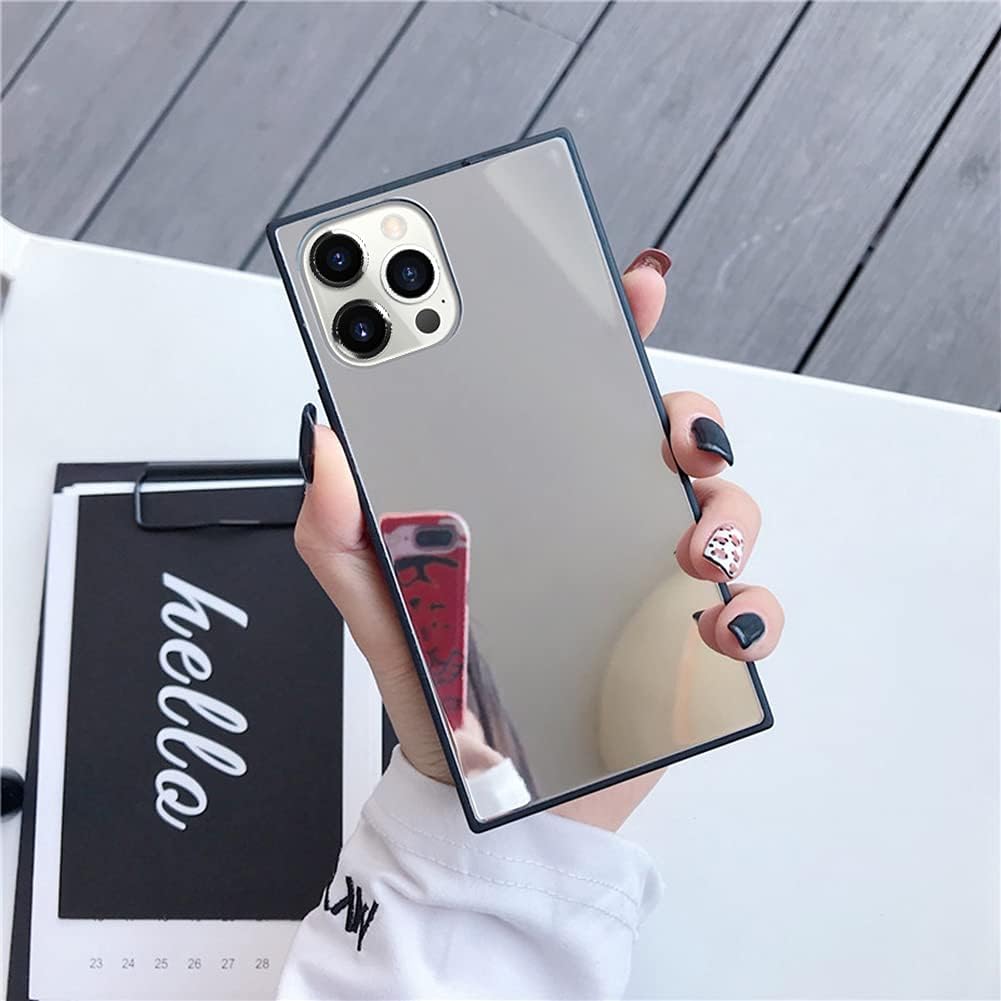 LUVI Compatible con iPhone 15 Pro – Funda con espejo cuadrado para mujeres y niñas, maquillaje, bonito diseño de espejo de cristal brillante de lujo