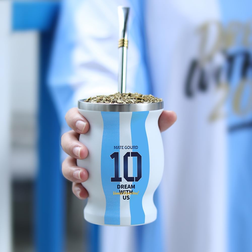Argentina Captain No.10 Yerba Mate Gourd, vaso térmico de acero inoxidable de doble pared para mantener calientecafé helado, yerba mate, agua, té y