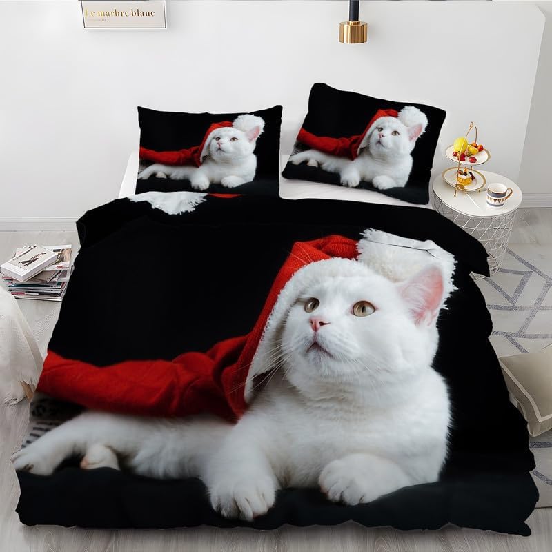 Black Shorthair Cat California King Duvet Cover Animal Print Bedding Soft Microfiber Comforter Cover and 2 Pillow Shams 20″X36″, Bed Set Duvet