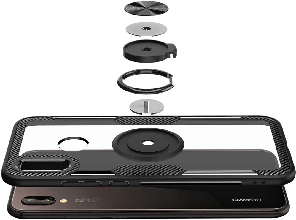 Funda de teléfono para Huawei P20 Lite con protector de pantalla de vidrio templado, cubierta transparente y soporte para anillo de soporte,