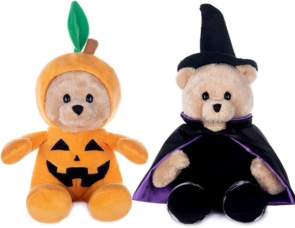 My OLi Juguete de peluche de mago de calabaza de 9 pulgadas, oso de peluche, peluche de calabaza con sombreros abatibles, adornos para niños