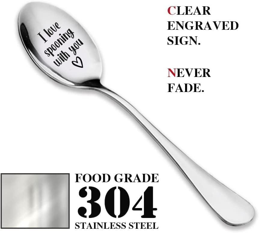 I love spooning with you Cuchara de acero inoxidable grabada para café, té, cereales, helado, regalo grabado para élella, mango resistente de 7