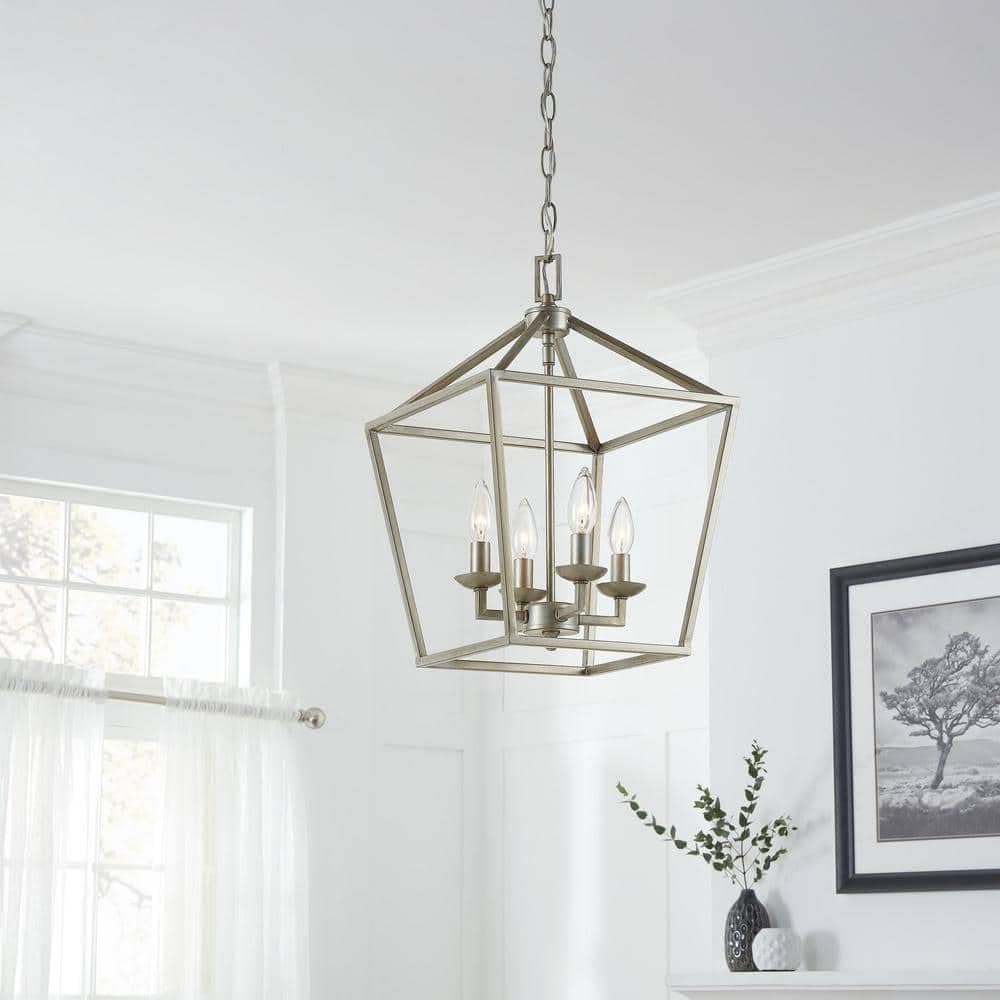 Home Decorators Collection Weyburn – Lámpara de araña de 4 luces con hojas de plata antigua