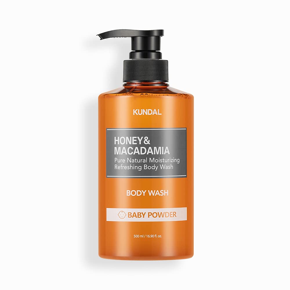 Kundal Nature Honey & Macadamia Gel de baño hidratante natural polvo de bebé nutrición profunda, mezcla de 33 extractos naturales, 10,000 ppm de