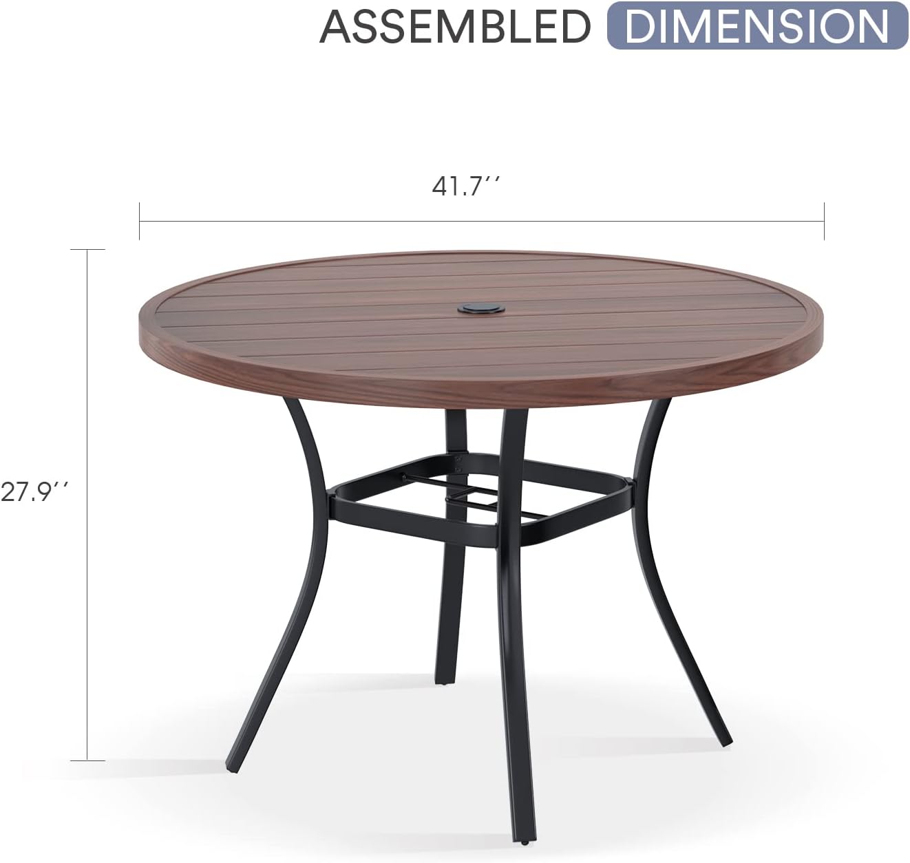 VICLLAX Mesa de comedor redonda para patio al aire libre, mesa redonda de listones de metal de 41 x 41 pulgadas con agujero ajustable para sombrilla