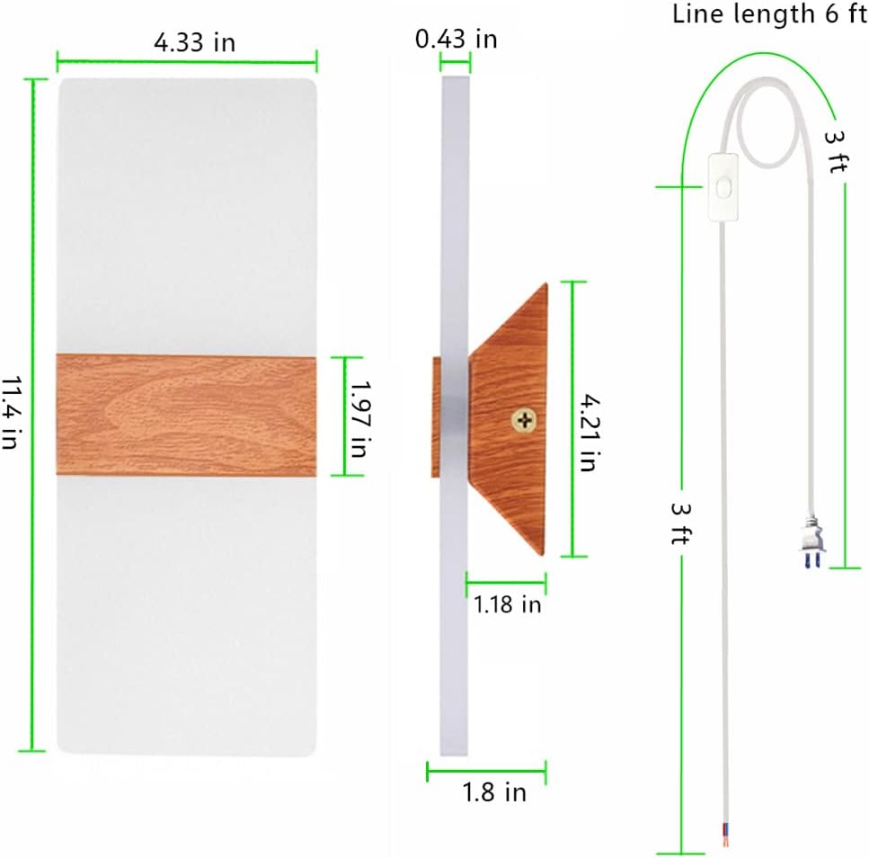 AUSLEUCH Paquete de 2 apliques de pared enchufables, lámpara de pared LED moderna para interiores, lámpara de pared cableada de 12 W para