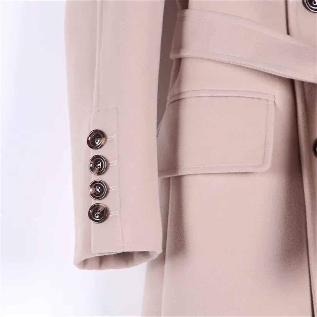 Mens Long Woolen Coat Autumn Winter Artifical Cashmere Over Coat Business Causal Beige Outwear