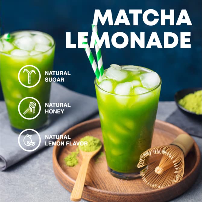 Polvo de té verde de limonada Matcha de 12 onzas, refrescante y totalmente natural, hecho con polvo de matcha japonés ceremonial miel y polvo de