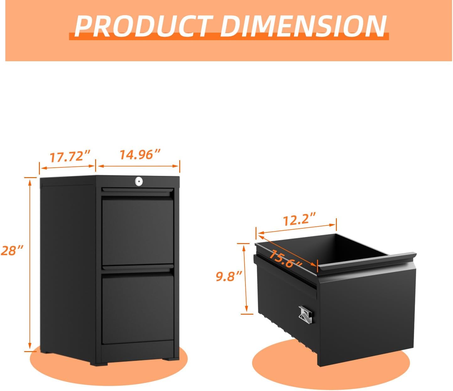 Aobabo Archivador vertical de 2 cajones, gabinete de archivos de oficina con cerradura de metal, archivadores para tamaño A4 cartalegal, debajo del