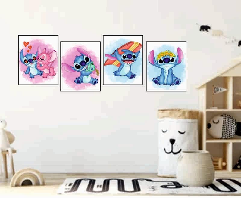 OrtixArt – Póster de acuarela para niños  Arte de pared para habitación de niños y niñas  Juego de 4 sin marco (8 x 10 pulgadas)  Pósteres para
