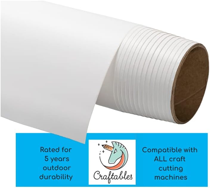 Craftables – Rollo de vinilo color blanco mate, duradero, adhesivo, brillante y resistente al agua, 12 pulgadas x 10 pies, para manualidades,