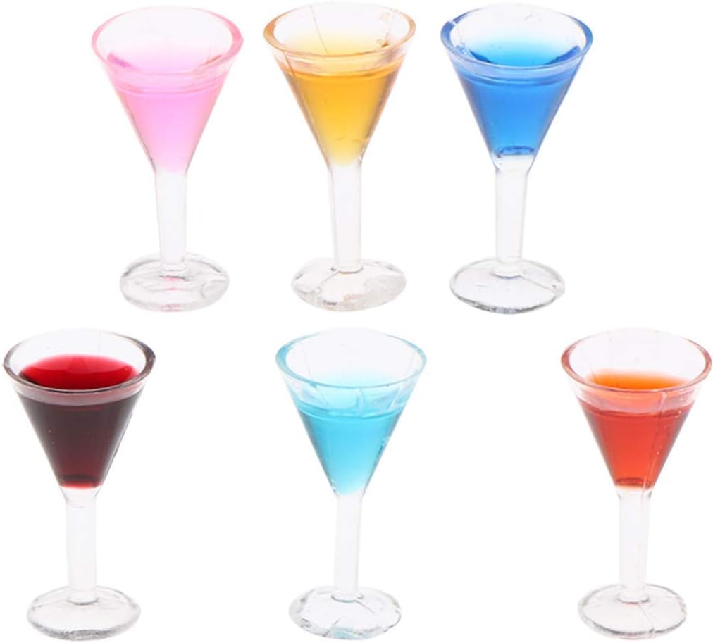 FRECI Juego de 6 vasos de cóctel para casa de muñecas 112, en miniatura, afilado, juego de copas de cóctel, casa de muñecas, accesorios de cocina,