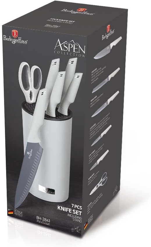 Berlinger Haus – Juego de cuchillos de cocina con bloque, juego de 7 cuchillos para cocina, cuchillos de cocina modernos con tijeras de cocina,
