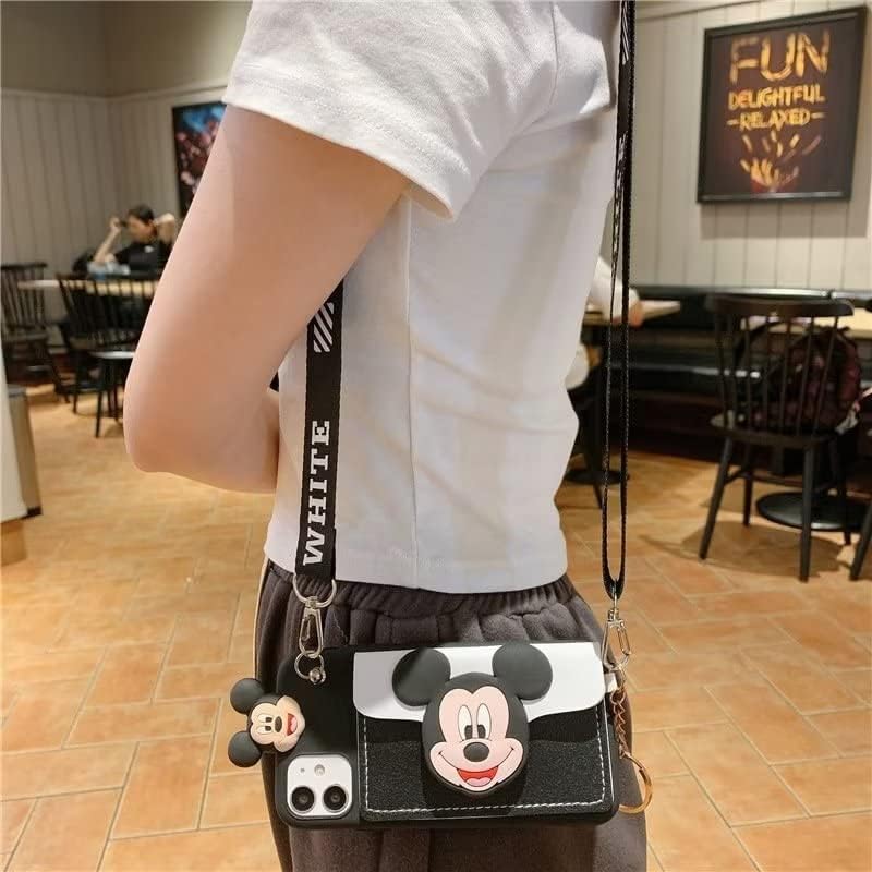 Funda para Galaxy S20 Plus, diseño de cachorro de Mickey Minnie Mouse, bonita bolsa de tarjetas de dibujos animados, cuerda oblicua, de poliuretano
