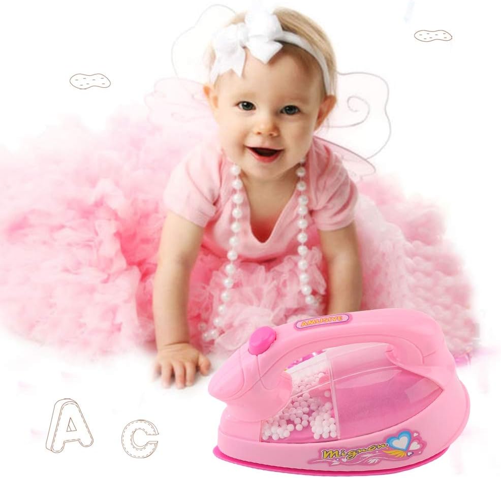 GOTOTOP Mini juguete eléctrico de hierro para niños, juguete de hierro de plástico rosa para niños, bebé, niña, juego de electrodomésticos, juguete