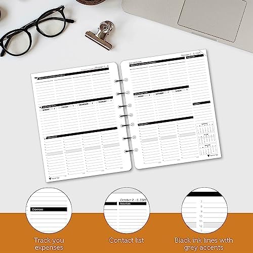Planner Pad Organizador de 12 meses, embudo de 3 niveles de hojas sueltas de 7 agujeros, inicio del 1 de octubre (octubre de 2023 a septiembre de