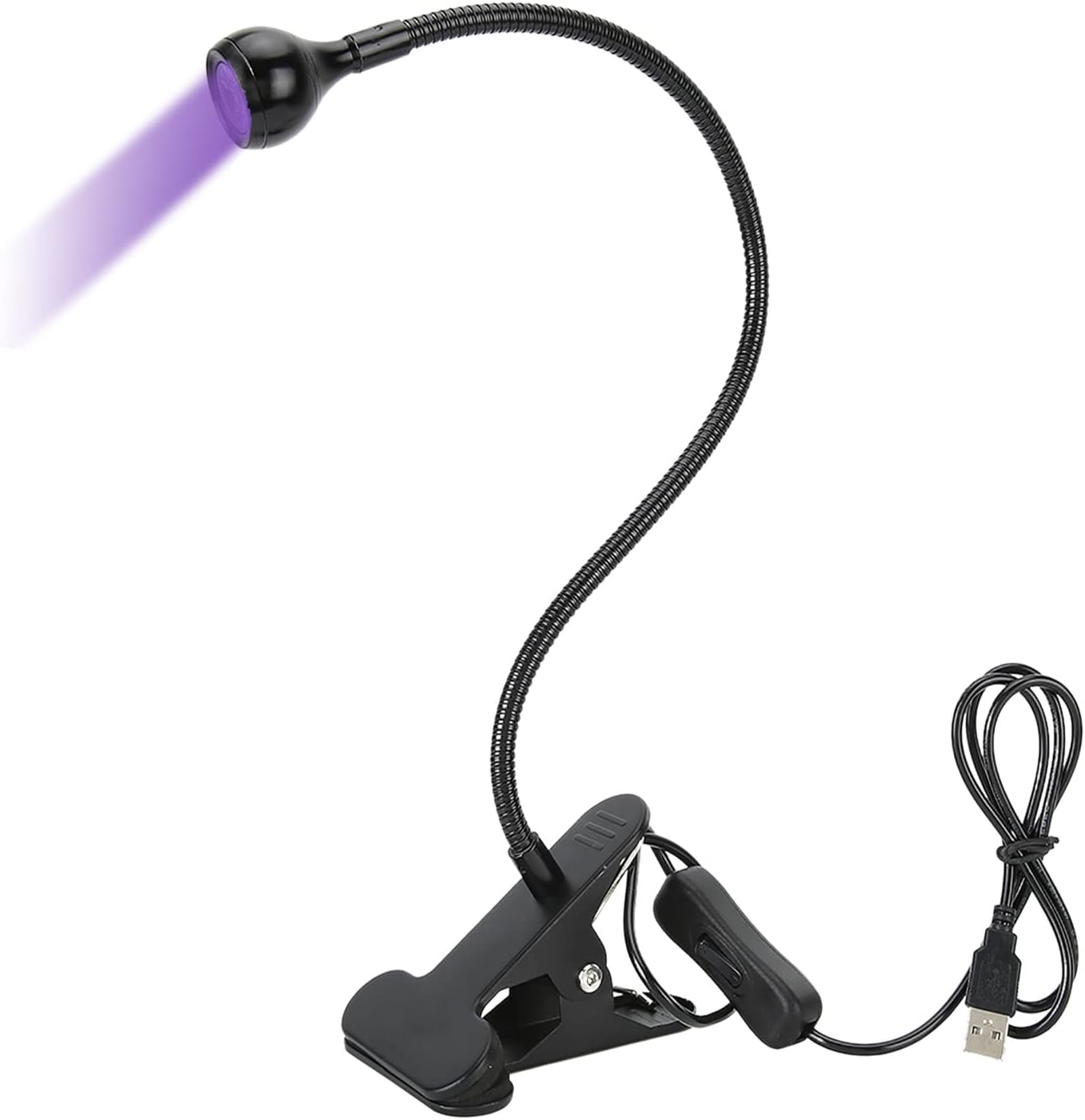 GOWENIC Lámpara LED UV, lámpara de curado de pegamento UV portátil USB, cuello de cisne, luz ultravioleta con clip para uñas de gel, reparación de