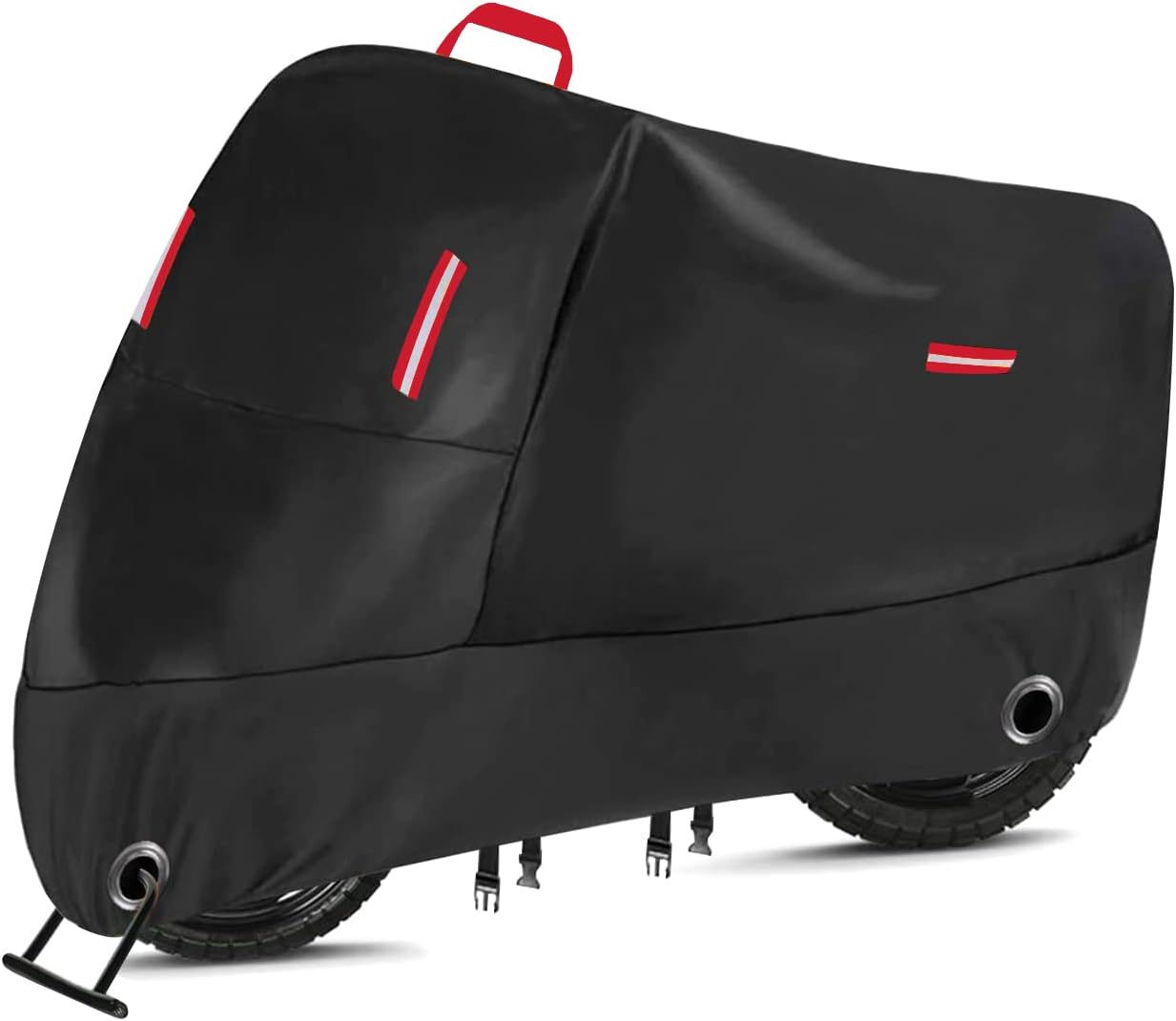 Funda para motocicleta resistente 300D, resistente al agua, para todas las estaciones, con 2 agujeros de bloqueo y 4 tiras reflectantes, se adapta a