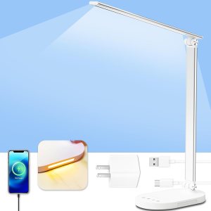 Lámpara de escritorio, luz de lectura, lámpara de mesa con puerto de carga USB, luz nocturna, temporizador de 60 minutos, 6 W, 5 modos, lámpara de Lámpara de escritorio, luz de lectura, lámpara de mesa con puerto de carga USB, luz nocturna, temporizador de 60 minutos, 6 W, 5 modos, lámpara de