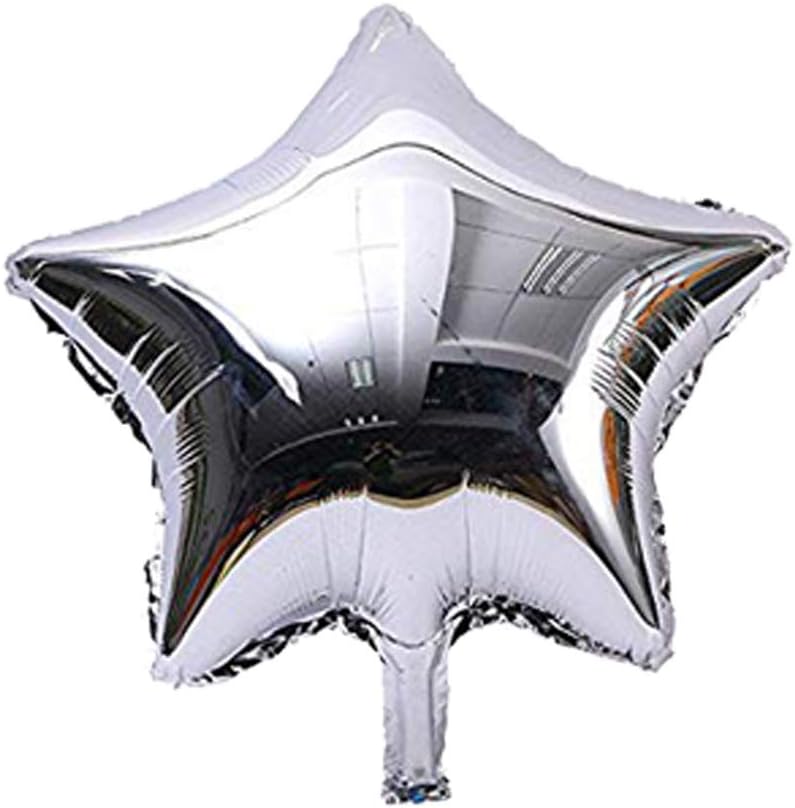 AnnoDeel 50 globos de estrella plateada de 10 pulgadas, globos de papel de aluminio de estrella Mylar para decoraciones de cumpleaños, bodas y