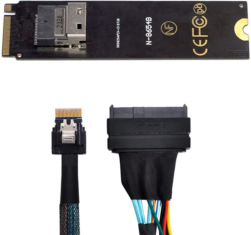 Xiwai NGFF M-Key NVME a SFF-8654 Adaptador de tarjeta SAS Slimline y U.2 U2 SFF-8639 NVME PCIe SSD Cable para placa base SSD