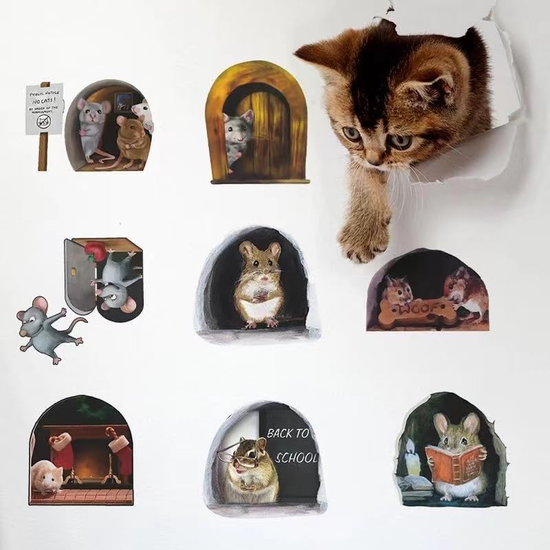 9 calcomanías de pared con agujero de ratón 3D, bonitas calcomanías decorativas para sala de estar, guardería, dormitorio, habitación de los niños,