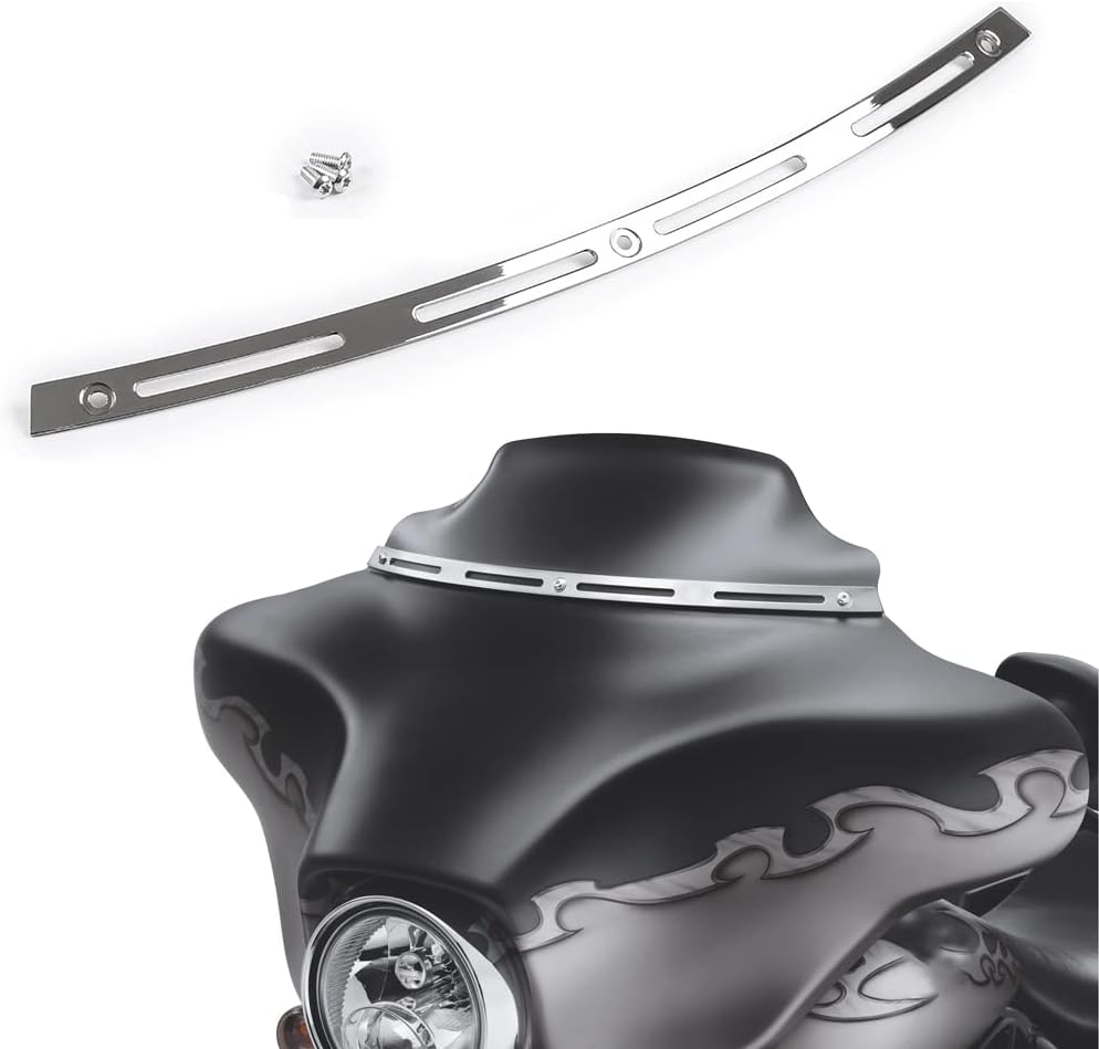 WYNMOTO Parabrisas de acero inoxidable pulido con ranuras para parabrisas cromado compatible con Harley Touring Electra Street Glide Ultra Limited