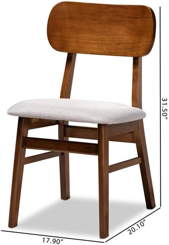 Baxton Studio Euclid Mid-Century – Juego de sillas de comedor de 2 piezas con tapizado de tela gris y acabado marrón nogal