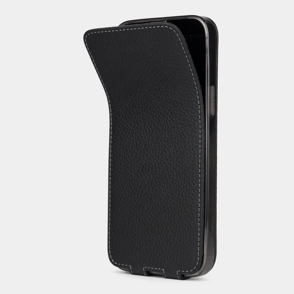 Marcel Robert – Funda de piel con tapa para iPhone 13 – Modelo patentado – Fabricado en Francia – Negro