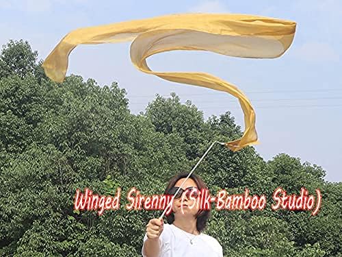 Winged Sirenny 1 cinta de seda fluida pintada a mano de 98 pulgadas con varillas, alabanza litúrgica de la iglesia, adoración de adoración y danza